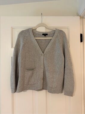 J. Crew Light Grey V-Neck Button Cardigan Sweater